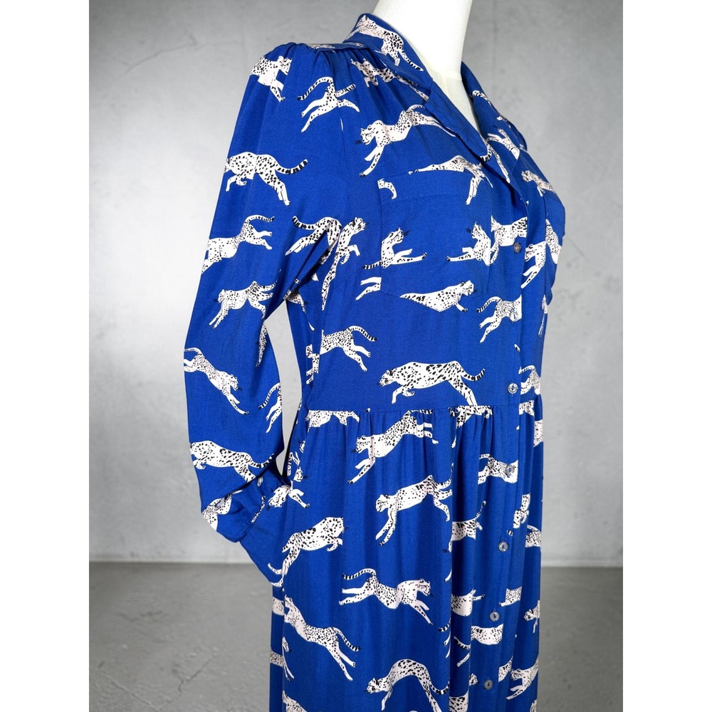 Anorak Love Print Love Planet Blue Leopard Shirt Dress Ecovero Womens M/Us8 View 4